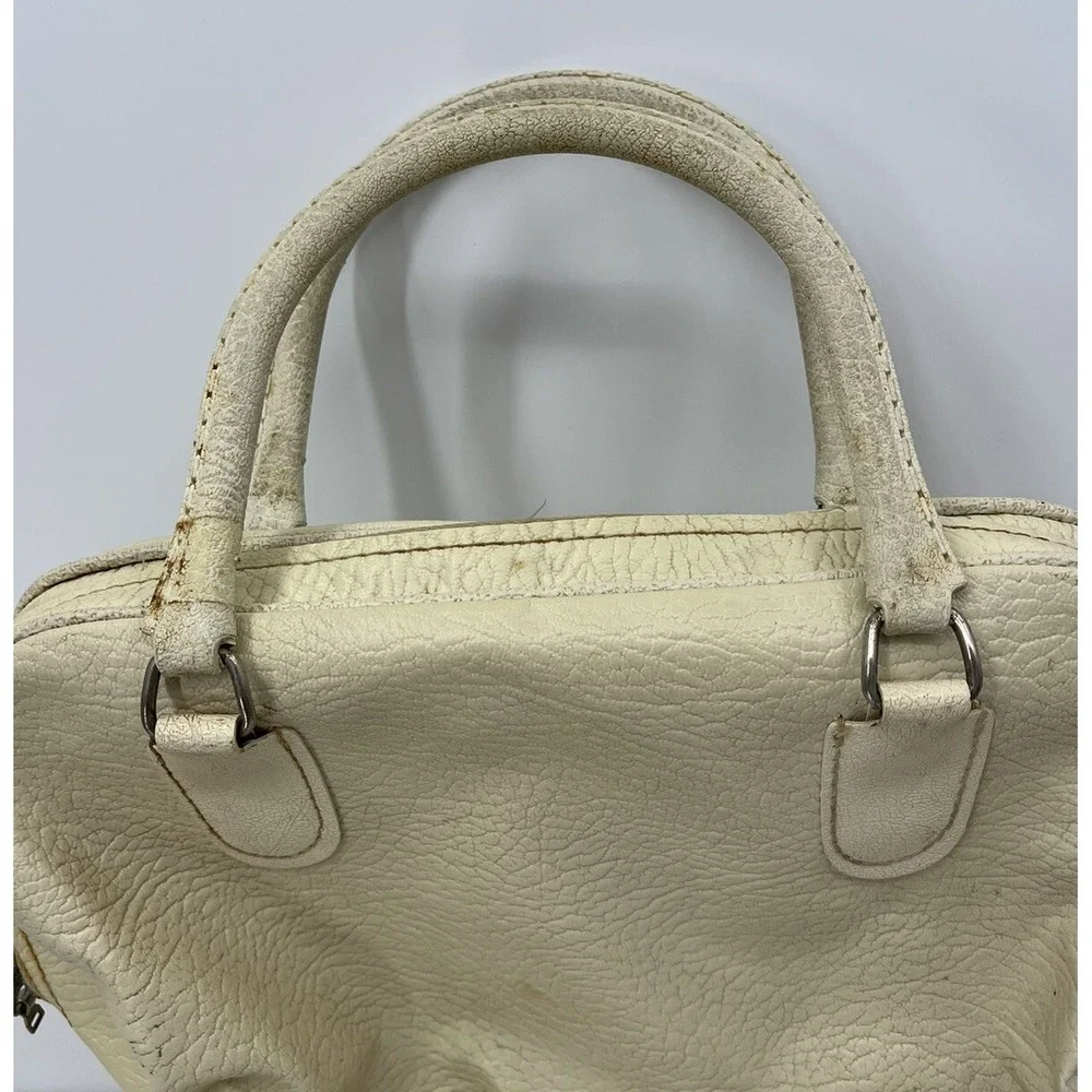 Vintage Sears Vinyl Tote Bag Carry On Luggage 1950s Ivory 2 Handle